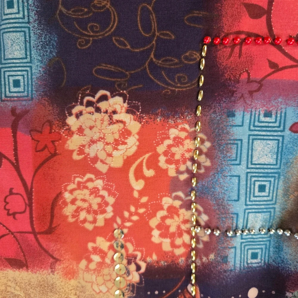 Colorful Floral Sequin Embroidery Wearable Art Button Front Jacket Size Medium